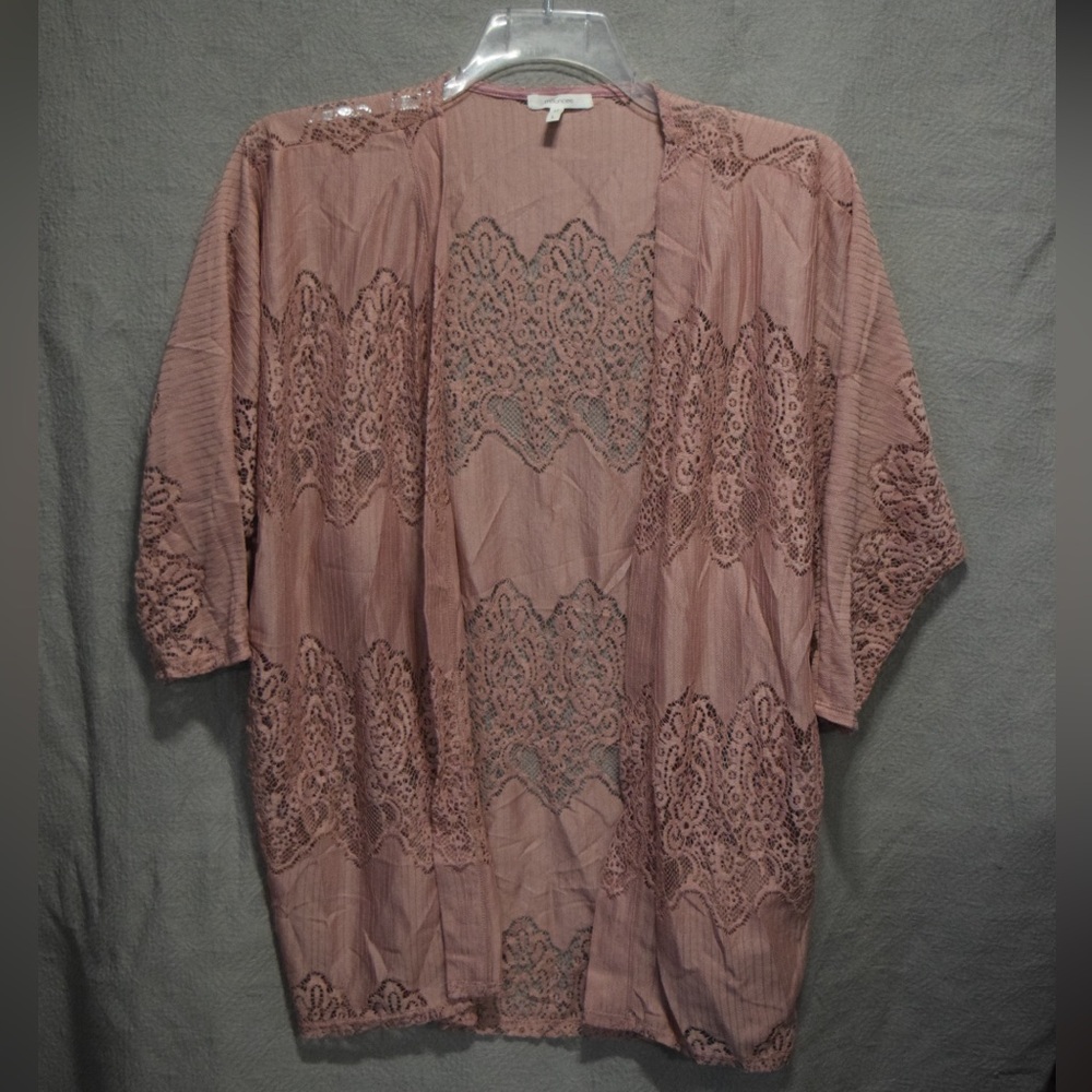 Lace Trim Open Cardigan in Mauve